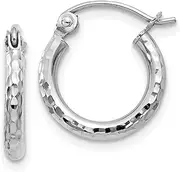 [JewelryWeb] 10k White Gold Sparkle Cut 2mm Round Tube Hoop Earrings 13mm Long 2mm Thick-Hoop Earring for Women