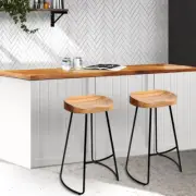Set of 2 Tractor Bar Stool Elm Wood Backless Bar Stools 65cm - Natural 130KG
