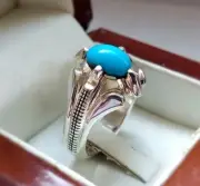 Real Turquoise Ring Elegant Frame Alive Feroza Stone Birthstone Ring Silver 925