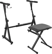 VEVOR Piano Keyboard Stand and Bench Set, Z Style, Heavy-Duty Digital Piano Music Stand and Seat, 250 lbs Capacity with Adjustable Piano Bench Width Height Wheels, Fits for 54-88 Key Electric Pianos