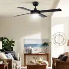 Devanti 52'' Ceiling Fan AC Motor w/Light w/Remote - Black Wooden blades