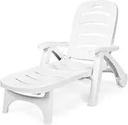 Folding Lounger Chaise Chair on Wheels Outdoor Patio Deck Chair Adjustable Rolling Lounger 5 Position Recliner w/Armrests