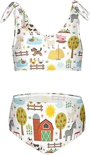 [Joisal] Cartoon Farm Animals Bathing Suit for Girls 2 Piece Girls Bathing Suit with Shorts for 3-12 Years