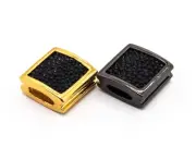 CZ Flat Square Beads Black Micro Pave Beads, Cubic Zirconia Spacer Beads, Men's