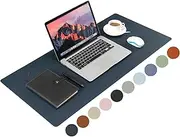 Wolaile PU Leather Desk Pad Blotter,Navy Waterproof Office Desktop Mat for Men,36x17in Non-Slip Large Mouse Pad/Writing Protector/Desk Accessories