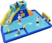 BOUNTECH Inflatable Water Slides for Kids, 6-in-1 Kids Giant Water Park w/Large Water Soccer Splash Pool, Water Cannons, Basketball Rim, Blow up Kids Water Slide for Backyard (Without Air Blower)