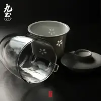 在飛比找蝦皮商城優惠-九土玲瓏釉茶漏玻璃杯雙層隔熱茶杯帶過濾隔茶杯雙層含濾杯玲瓏花