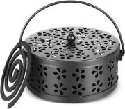 Retro Portable Iron Mosquito Coil Holder with Handle Round Fireproof Incense