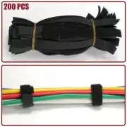 200 Pcs 6" Reusable Hook Loop Cable Ties Cord Wire Strap Wrap Holder Black