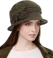 [Sumolux] Women Beret Hat French Vintage Floral Wool Dress Cloche Classic Winter Hat 1920s
