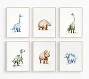 Youillne Dinosaur Watercolor Wall Art Decor Dino Boys Room Canvas Wall Art Nursery Kids Prints Toddler Dinosaur Poster Kids Artwork Nursery Pictures for Boys Room 8x10 Inch Unframed Set of 6