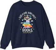 [X.Style] Just A Girl Who Loves Books for Bookworm ds011 Sweater Navy XL