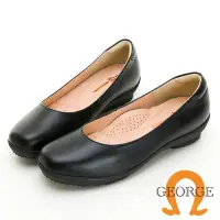 在飛比找Yahoo奇摩購物中心優惠-【GEORGE 喬治皮鞋】舒適真皮圓頭平跟OL黑色包鞋 -黑