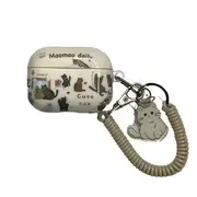 Cat AirPods / Pro Earphone Case Skin With Hanging Decoration & Coil Hand Strap - Milky White - AirPods 3