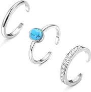 [Milacolato] 3 Pcs Sterling Silver Toe Rings for Women 18K White Gold Plated Wrap Cuff Toe Rings Open Adjustable Toe Band Rings Summer Beach Foot Jewelry Set