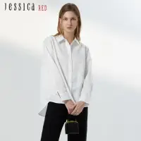 在飛比找momo購物網優惠-【Jessica Red】舒適百搭前短後長印花紋理長袖襯衫8