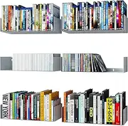 U Shape Bookshelf Wall Mountable Metal CD DVD Storage Rack White Set of 6