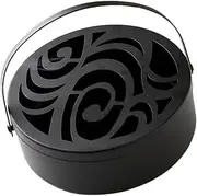 [FUNOMOCYA] Iron Coil Holder with Cover Portable Incense Storage Box Black Auspicious Clouds for Home Use Design with Hollow Pattern for Safe Comfortable Nights