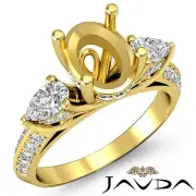 3 Stone Pear Oval Diamond Wedding Antique Ring Semi Mount 14k Yellow Gold 1.21Ct