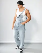 [Lucid] Lucid Men's Dynamo Denim Overalls in Light Blue Size Medium M Light Blue