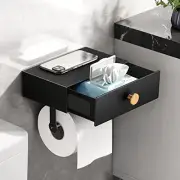Toilet Paper Holder with Shelf Black Wipes Dispenser for Bathroom Stainless S...