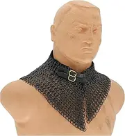 Armory Replicas™ Riveted Collar Black - Mild Steel Chainmail with Suede Leather & Brass Buckle - Adjustable Belt - 9/18 Ring Size - 800g Weight - Medieval Neck Protection for Reenactments & Cosplay