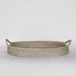 [OneWorld Collection] Paume Rattan Oval Serving Tray with Handles White wash