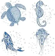 4PCS Sea Animal Window Decals Static Sea Turtles Glass Sliding Door Sticker Clings Waterproof Vinyl Film Ocean Bedroom Bathroom Decals for Prevent Stop Birds Dogs Pets Strikes