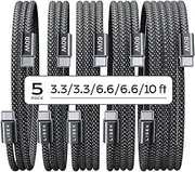LISEN USB C to USB C Cable 5 Pack 1M 1M 2M 2M 3M USBC to USBC Cable for iPhone 16 Pro Max Tpye C Cable 60W 3.1A C to Charger Cable Fast Charging for Samsung S25/24 MacBook Air Pro 2024, iPad Pro