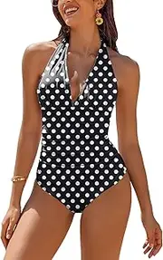[AI'MAGE] Women's One Piece Swimsuit Tummy Control Halter Ruched Bathing Suits