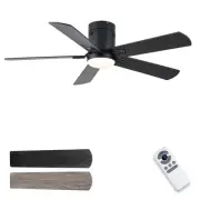 52 Inch Ceiling Fans with Lights and Remote, LED Flush Mount Black Ceiling Fa...