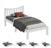 ALFORDSON Wooden Bed Frame Base with Headboard & Timber Slats Single Size, Solid Pine Wood Mattress Foundation Platform with Under-Bed Storage Space, Home Bedroom Furniture, Cambrie Series White