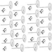 Earring Posts Stainless Steel 100Pcs Earring Posts and Backs Silver Flat Pad Earring Studs with Clutch for Earring Making and DIY Stud Earring Supplies (0.8CM)