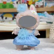 Labubu Baby Clothes 17cm Labubu Cloth Clothes Heartbeat Macaron Vinyl Face Doll Baby Clothes Replacement——style:Water Light Skirt Two Piece Set (Broken Ice Blue)
