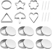 18pcs Cookie Cutters Set 6 Stainless Steel Shapes,Flower-Shaped Heart Umbrella Triangle Star Round with Tin Case Needle Baking Cake Molds for Cookies,Pastry,Pie Crust,Fruits Fondant Homemade Baking