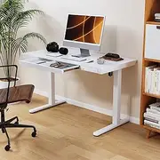 Luxsuite Electric Standing Desk Sit Stand Up Table Desktop Desk Motorised Height Adjustable Rising Tempered Glass Top Computer Office Sturdy Workstation USB & Type C 120x60cm White