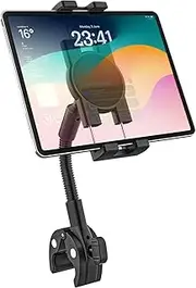Charchendo Tablet Mount for Spin Bike, Gooseneck Indoor Cycling Tablet Holder, Exercise Bike Handlebar Treadmill Stand Clamp for iPad Pro 12.9 Mini Air, Galaxy Tab, Z Fold, Fire, 4-13" Tablets & Phone