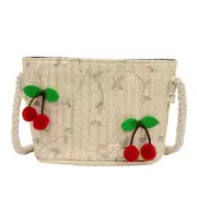 Hand Woven Bag buckle Rattan Straw Bags Satchel Cherry Decor Flower Print Women Shoulder Messenger Small Bags