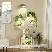 [Meoslss] Indoor Plant Stand With Grow Lights - 8 Tiered, 63.6" Metal Tree-Shaped Plant Display Rack, White
