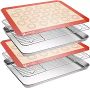 6pcs Stainless Steel Baking Sheet Tray Cooling Rack with Silicone Baking Mat Set