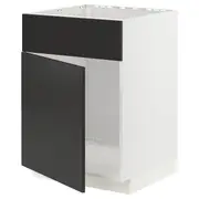 METOD base cabinet f sink w door/front, white/Nickebo matt anthracite, 60x60x80 cm