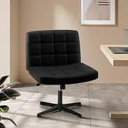 [OIKITURE] Cross Legged Chair with Wide Backrest Office Chair Pu Leather Criss Chair Black