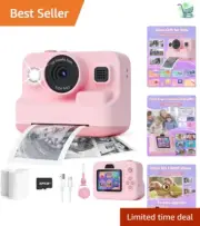 Kids Instant Camera 1080P - Print Fun Photos Anywhere! Pink Toy Gift for Ages...