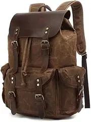 Genuine Leather Canvas waxed Backpack Travel Rucksack Laptop Bag