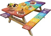 Picnic Table and Bench Covers | 3 Waterproof Geometric Camping Tablecloth Set - Picnic Table Patio Table Covers, Outdoor Bench for Parties, Barbecues, Work, Picnics