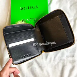 現貨- 全新正品 BOTTEGA VENETA BV 拉鍊 卡夾 零錢包 皮夾 短夾 黑色 690572