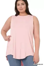Zenana Plus Size Luxe Rayon Sleeveless Hi-Low Hem Tank Top Cream Mauve Size 3X
