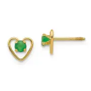 14K Yellow Gold Emerald Birthstone Heart Stud Earrings Madi K Children's Jewelry
