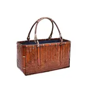 Nevenka Retro Womens Bamboo Handbag Handmade Large Tote Bag Wicker Summer Straw Basket Bag-Dark Red