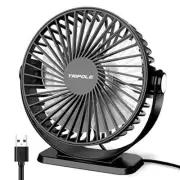 Small Desk Fan USB Powered Portable Fan 3 Speeds Strong Airflow Mini Fan Black